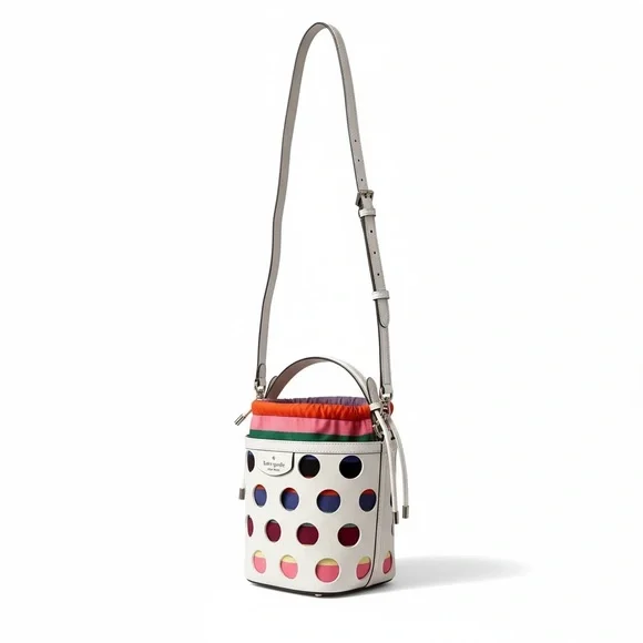 Kate Spade Novelty Pippa Perforated Dot Bucket Crossbody Bag ♠️ - Picture 3 of 10